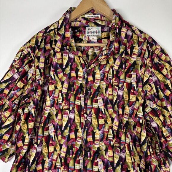 Reyn Spooner Hawaiian Shirt Mens XL Black Wine Bottle Print Tailored in Hawaii - Picture 2 of 10